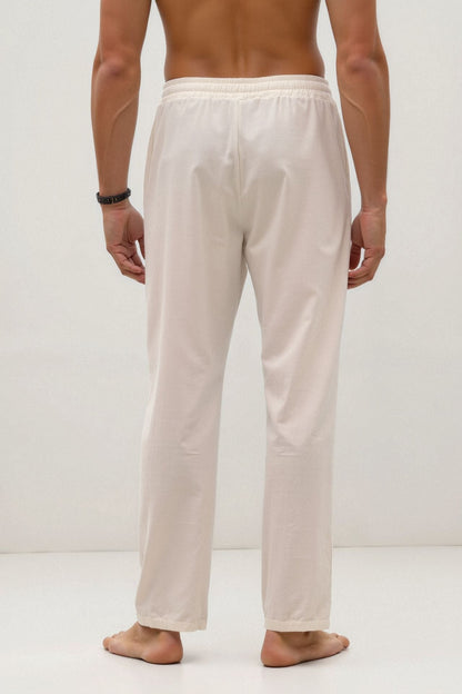 Pantalon à cordon de serrage en mélange de coton et de lin