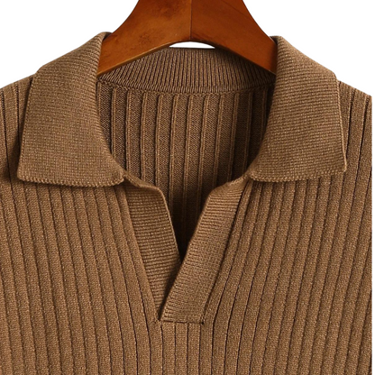 Pull polo côtelé à col en V